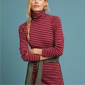 Anthropologie Striped Red and White Turtleneck Dress